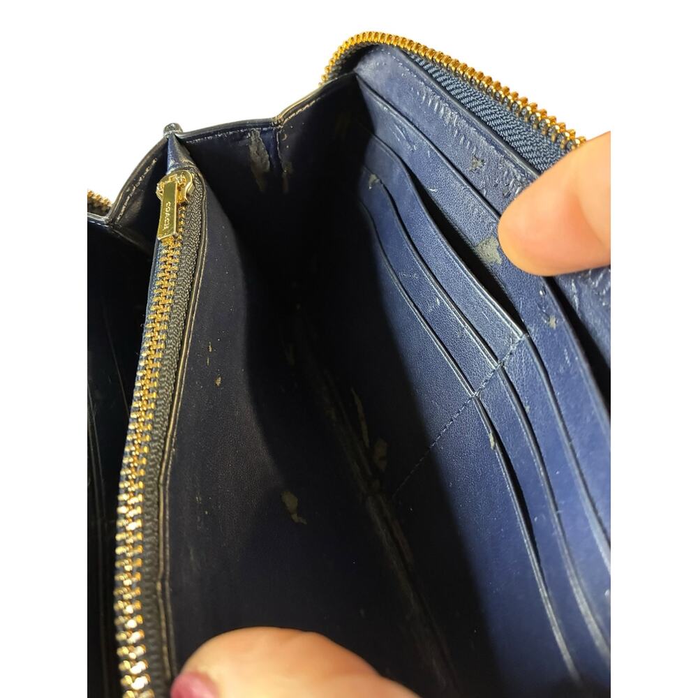 Coach Navy Blue Pebble Leather Phone Zip Around Accordion Wallet with box - Picture 6 of 12
